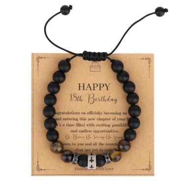 Imagem de Mikovivi Pulseira Cruz da Fé, Presente de Aniversário 18 Anos Pulseira Cristã Ajustável para Homens Filho Neto Sobrinho Irmão com Cartão Presente de Aniversário 18 Anos Joia para Meninos