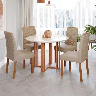 Imagem de Mesa de Jantar 4 Lugares Flora Clarice com Vidro Cinamomo/Off White/Bege - Cimol