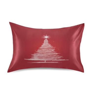 Imagem de ATTX Fronha de árvore de Natal branca brilhante com fecho de envelope para cabelo e pele, macia, respirável, lisa, ambos os lados, capa de almofada de seda refrescante (Queen 50 cm × 76 cm, 1 peça