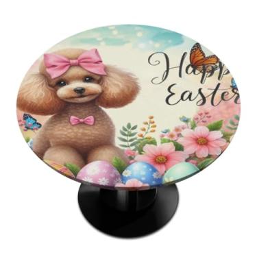 Imagem de hongjinglin Toalha de mesa redonda com borda elástica de Páscoa, toalha de mesa redonda limpável para ambientes internos e externos, pátio, jantar, cozinha, festival, decoração para mesas de 114 a 127