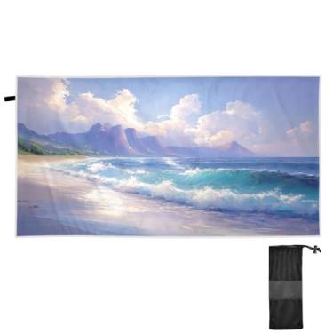 Imagem de Blueangle Toalha de praia com pintura a óleo do oceano tropical - Toalhas de viagem leves e compactas de grandes dimensões - Toalha super absorvente de secagem rápida para natação, acampamento e