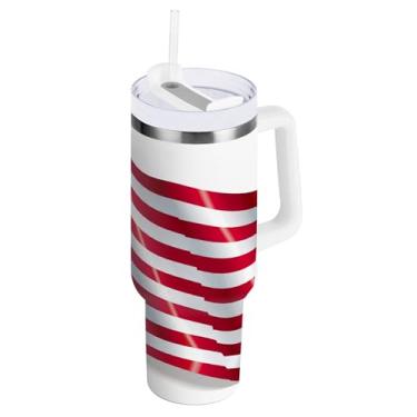 Imagem de xigua Copo American Star Flag de 850 g com tampa e canudo, aço inoxidável de vácuo duplo isolado garrafa de água esportiva suporte para copo de café de viagem à prova de vazamento para bebida gelada