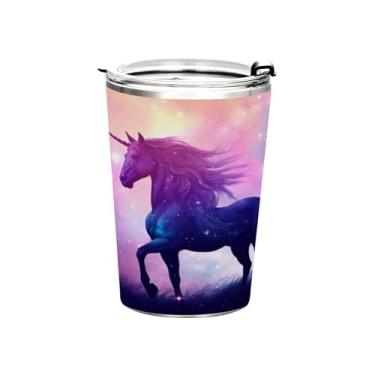 Imagem de Blueangle Copo de 340 g com tampa e canudo, copo de café com água isolada a vácuo de aço inoxidável, caneca de viagem de cavalo bonita copo térmico para bebidas quentes e frias (684)