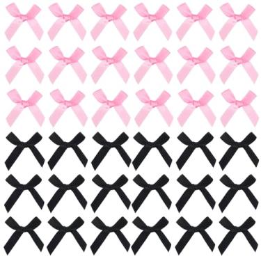 Imagem de 50 mini laços pretos e rosa 4 x 4 cm laço de fita de cetim faça você mesmo lindo pequeno laço de cetim para artesanato, costura, scrapbook, festa de Natal, casamento, embrulho de presente (preto e