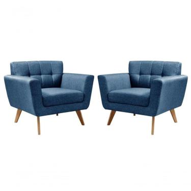 Imagem de Conjunto 2 Poltronas Bruna Confortável Decorativa Moderna - Linho Azul 330
