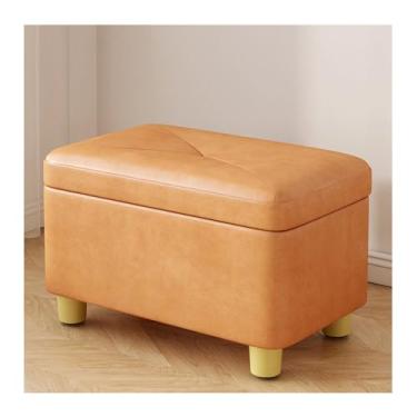 Imagem de HGTRH Banqueta de armazenamento multifuncional com moldura de madeira maciça, tecido tecnológico de fácil limpeza, design compacto empilhável para sala de estar, apoio para os pés e assento laranja