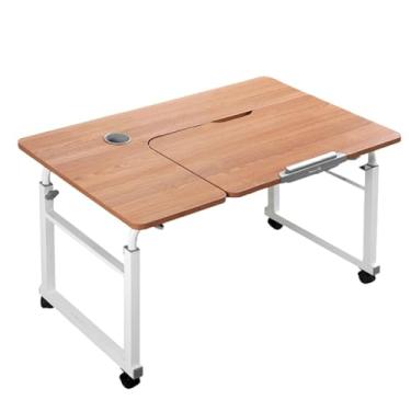 Imagem de HGTRH Mesa sobre a cama com rodas de freio, mesa móvel com faixa de elevação de ranhura para copo 65 ~ 95 cm, ajuste de ângulo de mesa de 8 posições pode ser alargado na axright 1,3 m x 80 x 60 cm