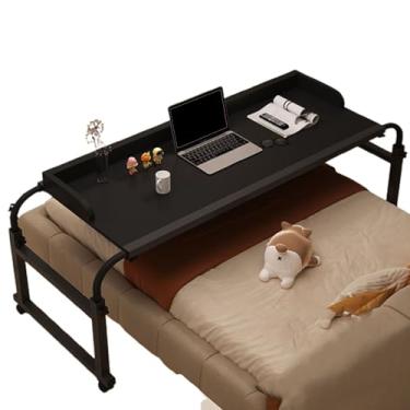 Imagem de HGTRH Mesa sobreposta com rodas, mesa móvel de altura ajustável sem defletor/com defletor 120/140 x 40/50 cm ajuste de altura 65-95 cm preto com bisel 140 x 50 cm