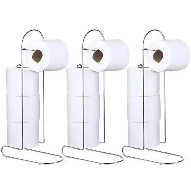 Imagem de Kit 3 Porta Papel Higiênico de Chão Cromado para 4 Rolos Mali