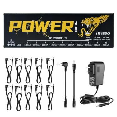 Imagem de VEDO Fonte de Alimentação para Pedal de Efeito de Guitarra com 10 Saídas Isoladas (9V, 12V, 18V) Proteção contra Curto-Circuito e Sobrecorrente - Fonte Estável para Pedais de Guitarra no Brasil