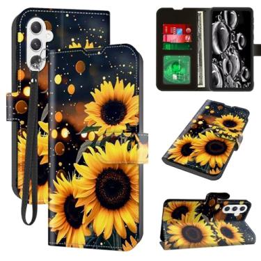 Imagem de ACWDMKH Capa para Samsung Galaxy A16 5G com suporte para cartão e suporte e alça de pulso carteira flip fólio capa protetora magnética para celular para Samsung Galaxy A16 5G/4G, girassol brilhante