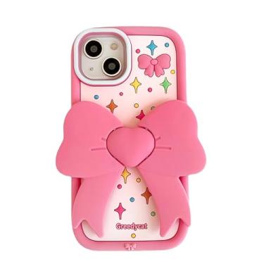 Imagem de YWYUHE Capa de telefone rosa com nó de laço compatível com iPhone 14 Pro, capa macia de silicone macia de silicone à prova de choque com desenho de dopamina 3D coreana fofa com laço rosa