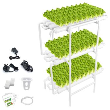 Imagem de weplant Sistema De Cultivo Hidropônico Nft Com Controle De Tempo, Tubo De Pvc Com 108 Furos Para Plantio, Cultivo De Água Para Jardim, Salada De Vegetais Com Temporização, Vaso De Rede Quadrado, Es
