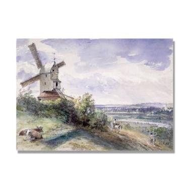 Imagem de NHLDZYH Arte em tela de paisagem estilo Constable, (sem título 28), pintura romântica do campo inglês, decoração de parede texturizada com pincelada pesada. Tela de 40 x 56 cm - 15,7 x 20,1 pol