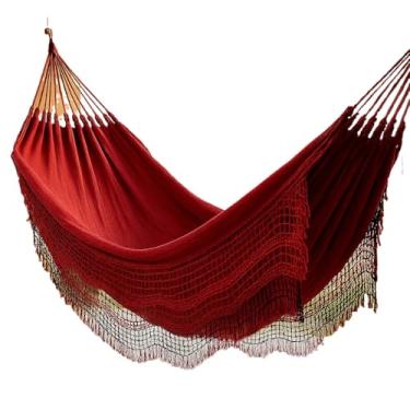 Imagem de Rede de Dormir em Algodão Natural 4m x 1,5m Estilo Moderno–Resistente, Tecido Transpirável Perfeito para Quintal, Varanda e Interior(Vermelho)