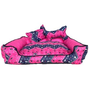 Imagem de Cama para Cães, Kit Premium com 2 Almofadas, Tamanho Médio 50x50x15cm, Ideal para Raças Médias, Lavável, Impermeável, Enchimento em Flocos de Espuma, Rosa, Quadrada, Estampa Animal