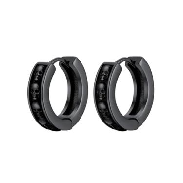 Imagem de ChainsPro Brincos de argola para homens e mulheres, elos cubanos/viking nórdico/crânio abraçado, joias punk hipoalergênicas, aço inoxidável/banhado a ouro/preto com caixa de presente, Aço inoxidável