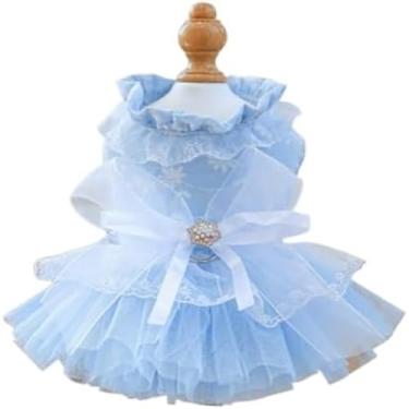 Imagem de IUOUTG Elegante Vestido para Cão Mascota Mapa de Tul Bordado com Renda Princesa Filhote Festa Aniversário Casamento