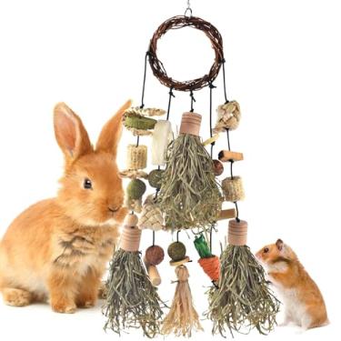 Imagem de Bissap Brinquedo de mastigação de coelho, gaiola de coelho, brinquedos de mastigar e petiscos de madeira com lanches para porquinhos-da-índia, chinchilas, hamsters, ratos e outros animais de estimação
