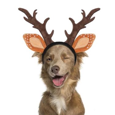 Imagem de BWOGUE Faixa de cabeça de chifre de rena para cães festivos, acessório de fantasia festiva de Natal para cães de estimação, roupa fofa para animais de estimação, perfeita para festas de Natal