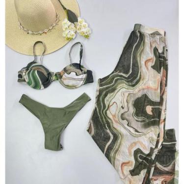 Imagem de Biquíni 3 Peças com Saída de Praia  Meia Taça com Bojo Removível  Calc