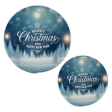 Imagem de Wassud Conjunto de trivet de fundo de Natal para pratos quentes, suportes redondos de algodão, almofadas quentes, porta-copos elegantes, decoração de cozinha e acessórios, 2 peças