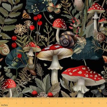 Imagem de Tecido de cogumelo vermelho da The Yard Botanical Jungle Leaves Decor Tecidos para amantes de costura Caracol Selvagem Plantas Naturais Tecido para estofamento DIY e detalhes em casa 3 metros, 274 cm