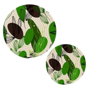Imagem de Wassud Trivet de folhas abstratas para pratos quentes suportes de panela redondos de algodão almofadas quentes elegantes porta-copos decoração de cozinha e acessórios, 2 peças