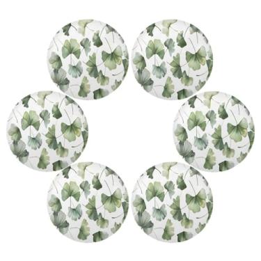 Imagem de Wassud Jogo americano conjunto de 6 tapetes redondos de folhas verdes para cozinha e jantar, tapetes laváveis e resistentes ao calor, decoração de mesa 39 cm