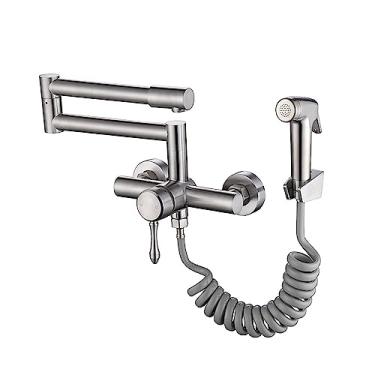 Imagem de Torneira de cozinha dobrável montada na parede Torneira misturadora de pia de banheiro Torneira misturadora monobloco de alavanca única 360° Bico giratório de aço inoxidável Torneiras de pia de alta