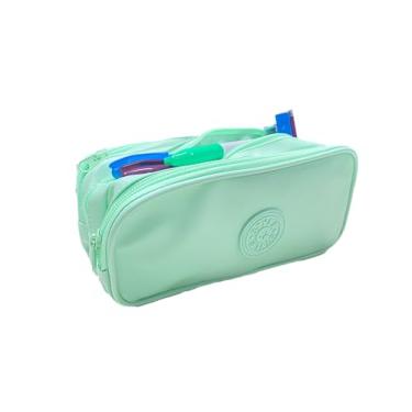 Imagem de Estojo Escolar VMP em PVC Verde Claro – Compartimento Triplo com Ziper Reforçado para Canetas, Lápis e Acessórios Escolares.