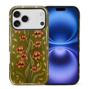 Imagem de ANLUN STORE Capa para iPhone 17 Pro, proteção dupla híbrida TPU macio + PC rígido à prova de choque, capa protetora antiarranhões e fina para homens e mulheres - design de flor verde-limão e laranja