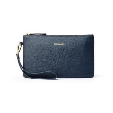 Imagem de DORIS&JACKY Bolsa de mão pequena de couro para mulheres, carteira fina de designer e bolsa para celular com alça removível, Azul-escuro