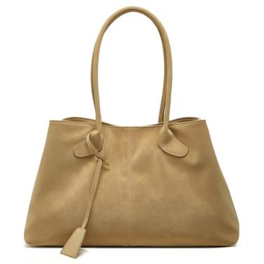 Imagem de Bolsas femininas de camurça retrô com alça superior, bolsas elegantes para viagens e trabalho, Pu-bege, Casual