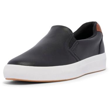 Imagem de Keds Tênis feminino Pursuit sem cadarço, Couro preto/conhaque, 14.5 Wide