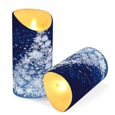 Imagem de ATTX Pacote com 2 velas sem chama, flocos de neve, árvore de Natal, 7,6 cm x 15 cm, com controle remoto e temporizador para decoração de casa, casamento, acampamento #426