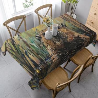 Imagem de SKKNT Toalha de mesa de jantar com estampa de castor, 89 x 139 cm, retangular, impermeável, reutilizável, festa de jantar