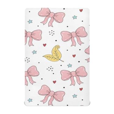 Imagem de Burbuja Lençol de berço com laço para meninos e meninas, lençol com elástico 71 x 132 cm para colchões de berço padrão e infantil, macio e respirável