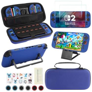 Imagem de YOOWA Accessories Kit for Nintendo Switch 2 2025 - Sturdy Accessories Bundle for NS 2 with Carrying Case, dockable cover case, 2 Pack Tempered Glass Screen Protector, 6 Thumb Grips - Blue