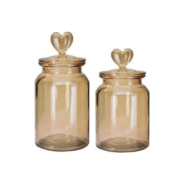 Imagem de Yangzi, Jogo Pote Vidro Âmbar Hermético Decor Afeto Coração 2 Unidades - Yangzi