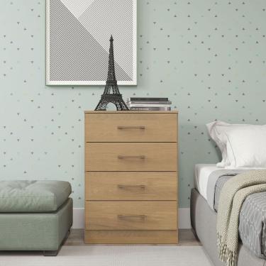 Imagem de Cômoda Pequena 4 Gavetas 55x93cm Mdp Carvalho 2007 Menu Móveis