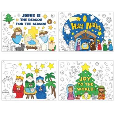 Imagem de ANGOLIO Página para colorir presépio de Natal – Pôster para colorir noite santa 32P para crianças, faça você mesmo, desenho em branco, pôster de arte Jesus é o motivo da estação, decoração de parede