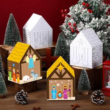 Imagem de Tenceur 24 conjuntos de artesanato de Natal para colorir seu próprio presépio de Natal, presente de casa 3D, faça sua própria cena de nascimento de Jesus para festa cristã de noite santa, decoração