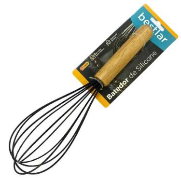Imagem de Batedor de Silicone Preto om Cabo em Madeira - Bestlar