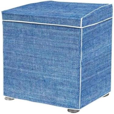 Imagem de Capa protetora lavadora, flanelada, jeans, portatil, protege sua roupa, tamanho pequeno, , Azul claro.