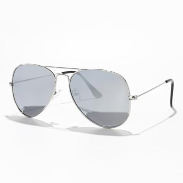 Imagem de Óculos de sol aviador clássicos para homens e mulheres, lentes polarizadas com bloqueio de UV, Armação prateada/lente espelhada prateada, Lens Width: 62 Millimeters