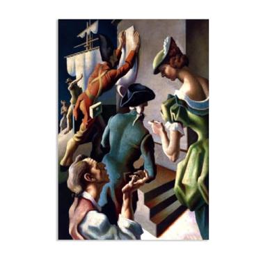 Imagem de Thomas Hart Benton Paintings Wall Art Brideship Classic Art Reproduções Thomas Hart Benton Canvas Poster para sala de estar decoração de parede de casa 100 x 70 cm (83.8x71.1 cm) sem moldura