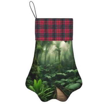 Imagem de SKKNT Meias de Natal com estampa de floresta tropical para animais de estimação, decoração de Natal, cães, gatos, árvores, doces, presente, conveniente