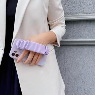 Imagem de IRTGFG Capa de couro com alça de pulso para iPhone 16E SE4, capa de suporte para celular em seda colorida (para iPhone 16E SE4/5)