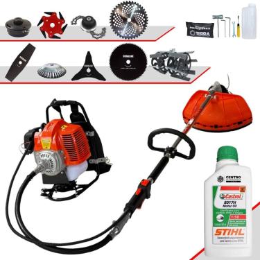 Imagem de Máquina de Cortar Grama Costal À Gasolina Terra GRC430 43cc 1,7HP de Potência Roçadeira Profissional Completa Com 9 Opções de Cortes + Óleo Stihl 2T